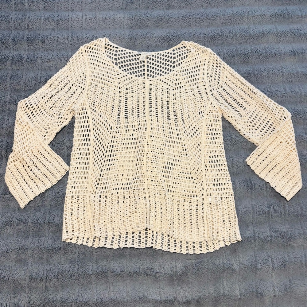 Cato Cream Open-Knit Crochet Top